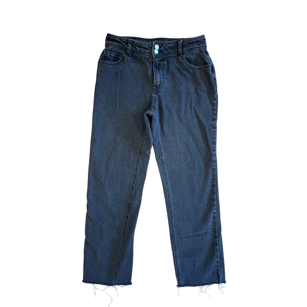OAT New York Washed Black 8/29‎ Straight Leg Raw Hem Jeans Double Button